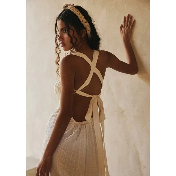 NEW FREE PEOPLE FREE-EST COCONUT MILK IVORY POPPY MIDI DRESS SZ L - Picture 6 of 11